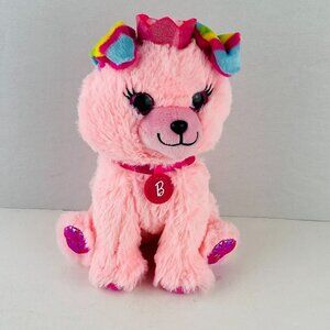 Barbie Just Play Pink Seated Puppy Dog Collar Crown Glitter Paws On 2 Feet Plush